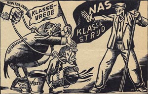 Strijdt mee in het NAS! Uitgave van het Nationaal Arbeids-Secretariaat, maart 1937. Illustratie Franz Holz