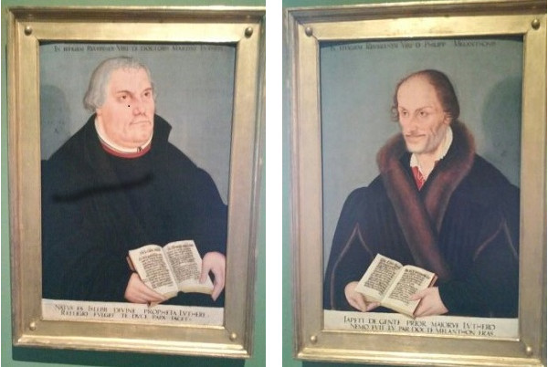 Foto van portretten Maarten Luther (1483-1543) en Philipp Melanchthon (1497-1560)