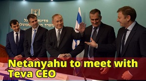 Foto van Netanyahu die CEO Teva ontmoet