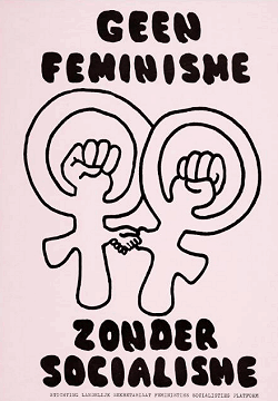 Geen feminisme zonder socialisme - vrouwen symbool met vuisten en hand in hand