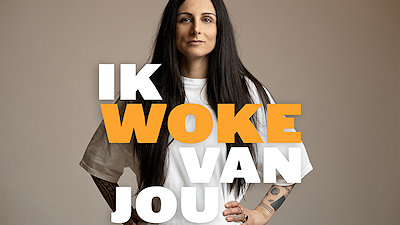 Vrouw met tekst 'Ik woke van jou'