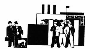 Tekening Kapitalisten, arbeiders en fabriek