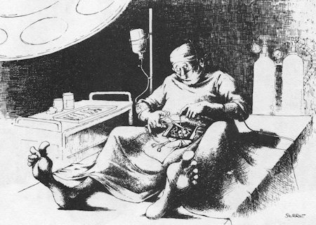 Tekening dokter die zich zelf repareerd