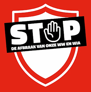 Stop de afbraak van WW en WIA rode achtergrond, zwart/wit tekst