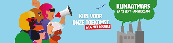 Banner Klimaat mars, gemengde groep roept Kies voor onxe toekomst -weg met fossiel
