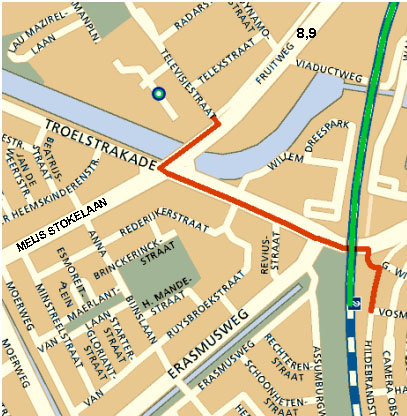 Locatie Vakbondscentrum, tramhalte 8 en NS-station Moerwijk